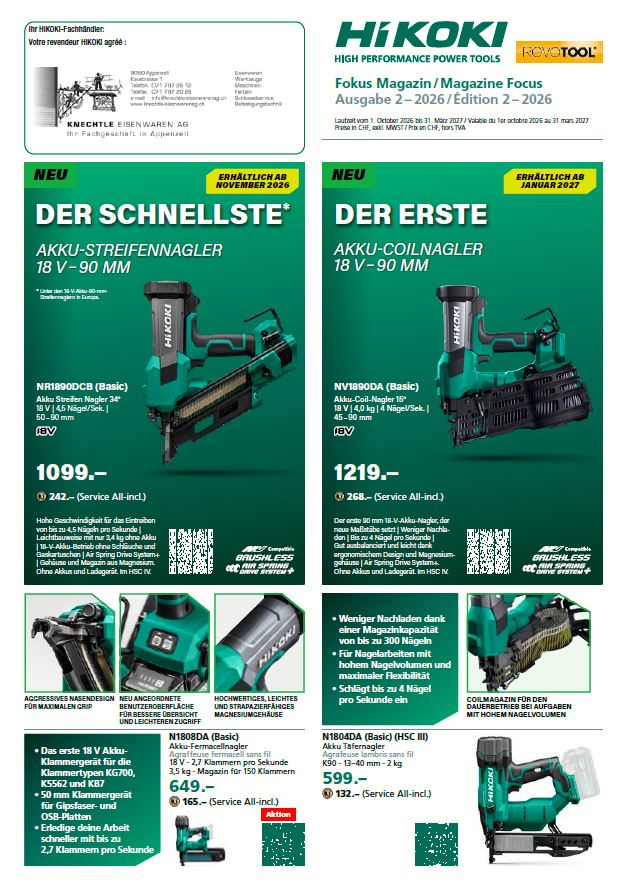 Knechtle Eisenwaren AG - HiKOKI Fokus Magazin - Gültig bis 31. März 2027